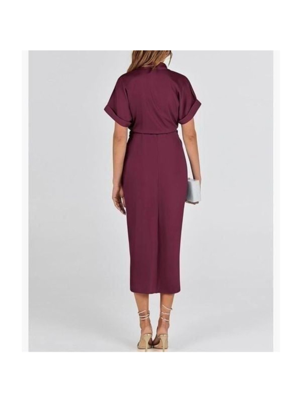 NEW Ruched Button Up Shirt Long Dress Satin M - Picture 2 of 5